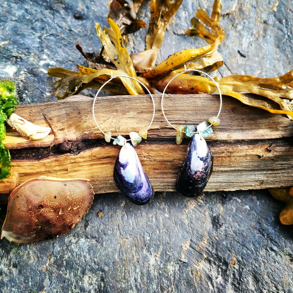 Handmade Blue Mussel Earrings